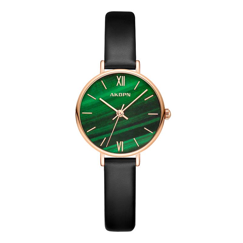 AKDPN Elegant Women s Quartz Watch: Small Green Dial, Waterproof with Leather or Mesh Strap Options
