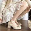 Block Heel High Heels Women's French Platform Ballet Shoes