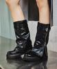 Salt And Chocolate Warmer Belted Mid-Calf Boots 412446004(4Cm/1Color)
