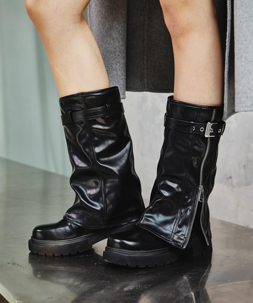 Salt And Chocolate Warmer Belted Mid-Calf Boots 412446004(4Cm/1Color)