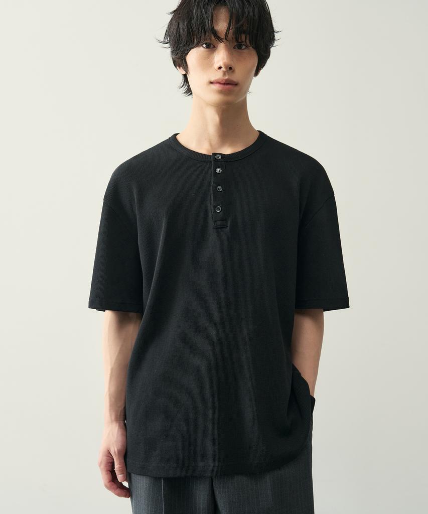 ROTEMBER Waffle Henley Neck Half T-Shirt [ 4 Colors ]
