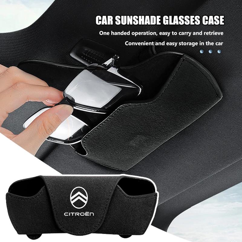 Suede Car Eyeglass Case Sun Visor Glasses Holder Magnetic Clips For Citroen C4 C3 C5 C1 C2 C6 VTS C4L DS3 DS4 DS5 Grand Berlingo ajf256