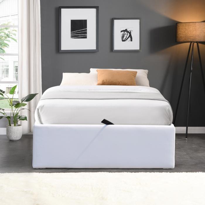 Lit Coffre - Manon - 90x190 cm - 12 Lattes - Blanc - Design Contemporain