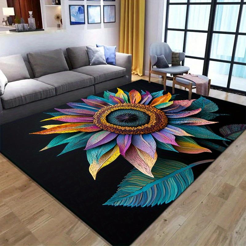 Vibrant Sunflower Print Non-Slip Area Rug - Floor Mat Crystal Velvet Polyester Carpet for Living Room, Bedroom, or Home Office