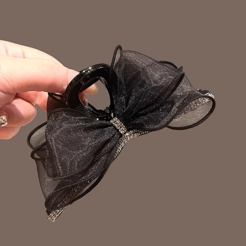Super Fairy Net Fabric Bow Hair Clip With Water Diamond Clasp For Womens Fashion Styling