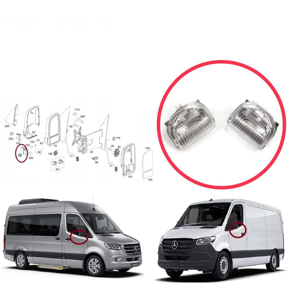 BSP1245 Seitentür Außenspiegel Weiß Klares Blinkerglas Links Rechts für Mercedes Sprinter MK3 907 910 2018-On 9109064700 9109064600