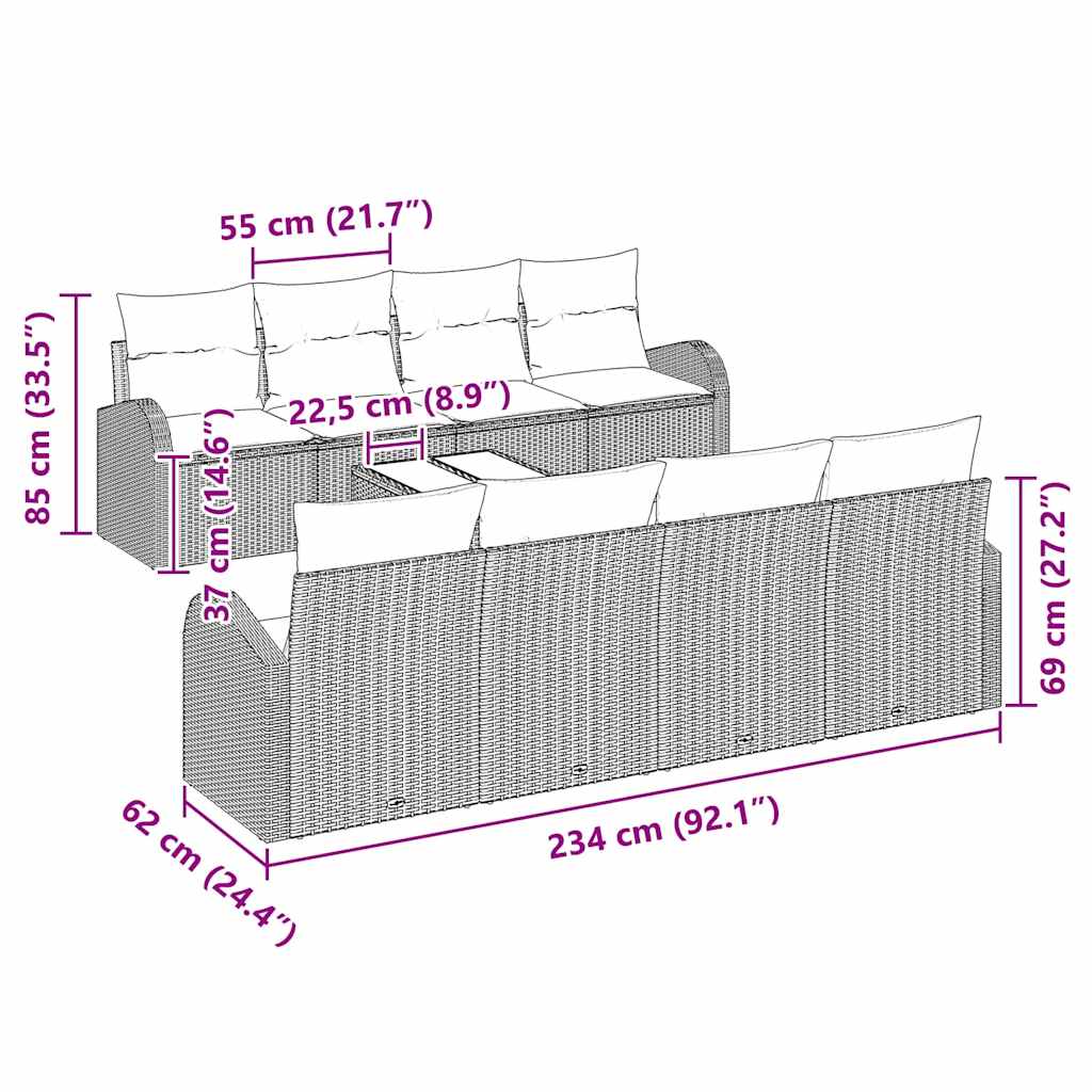 Garden Sofa Set Light Grey 55 X 55 X 37 Cm Poly Rattan