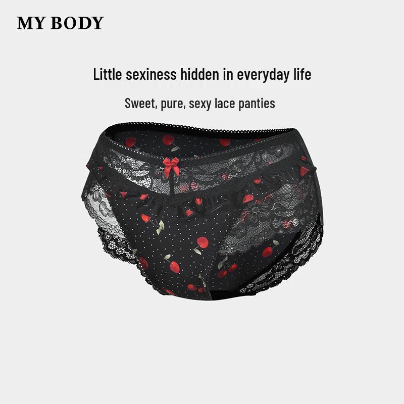 Mybody Sexy Lace Cherry Print Low-Rise Briefs