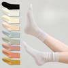 Female Spring and Autumn with Simple Warm Color Boneless Moon Breathable Long Tube Pile Cotton Socks