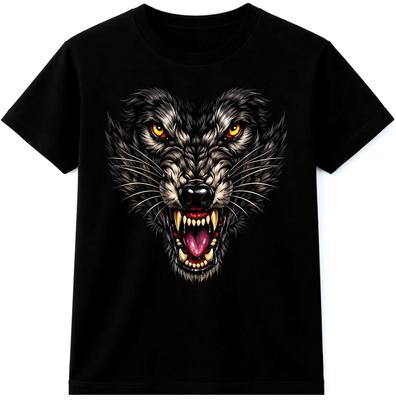 Fierce Wolf Head Graphic T-Shirt Wild Predator Animal Face Tee