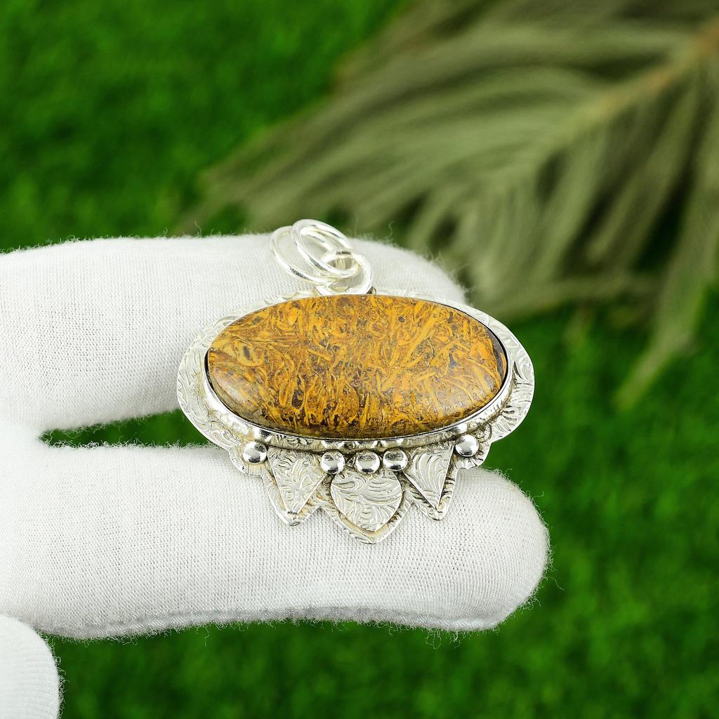 Gift For Women Pendant 925 Sterling Silver Natural Mariam Jasper Gemstone