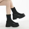 Fashion New Sexy Chain Women Leather Autumn Boots Block Heel Gothic Black Punk Style Platform Shoes Female Footwear High Quality