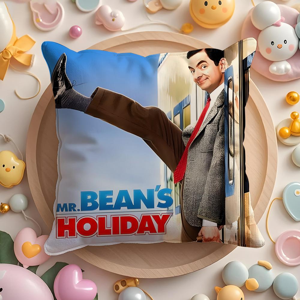 Federa Cuscino Mr B-Bean-N Morbido Tessuto Peluche Copricuscino Stampato Double-Sided Caldo Cuscino per Divano Invernale