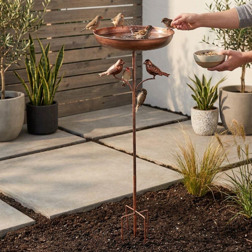 5 Claw Ground Plug Freestanding Birdbath Rustproof Metal Bird Feeding Station  Farm Decoration