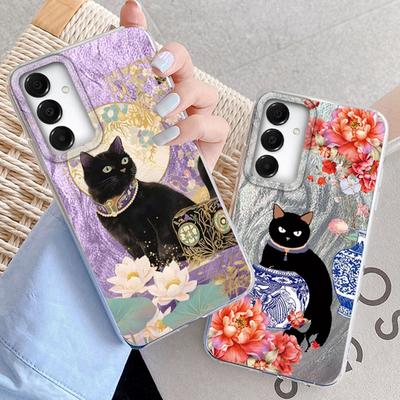 Vintage Blumen Katze Hülle Für Samsung A56 A16 A17 S24 S25 FE Xiaomi Redmi Note 14 13 Pro 14C A5 Huawei Honor 400 200 Lite Pro iPhone 16 Stoßfeste Hülle