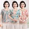Middle Aged And Elderly Women's Casual Breathable Round Neck Short Sleeved Chinese Style T-shirt Western Style Top For Women