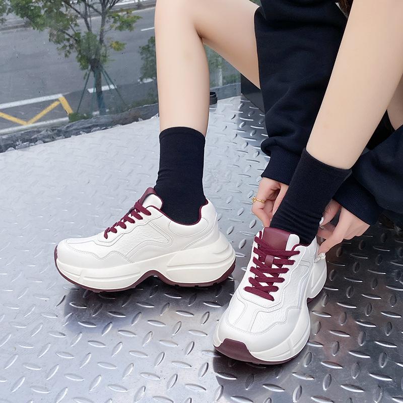 Leather platform dad shoes women's 2025 new spring and autumn autumn and winter women's shoes small white shoes women's casual sports shoes