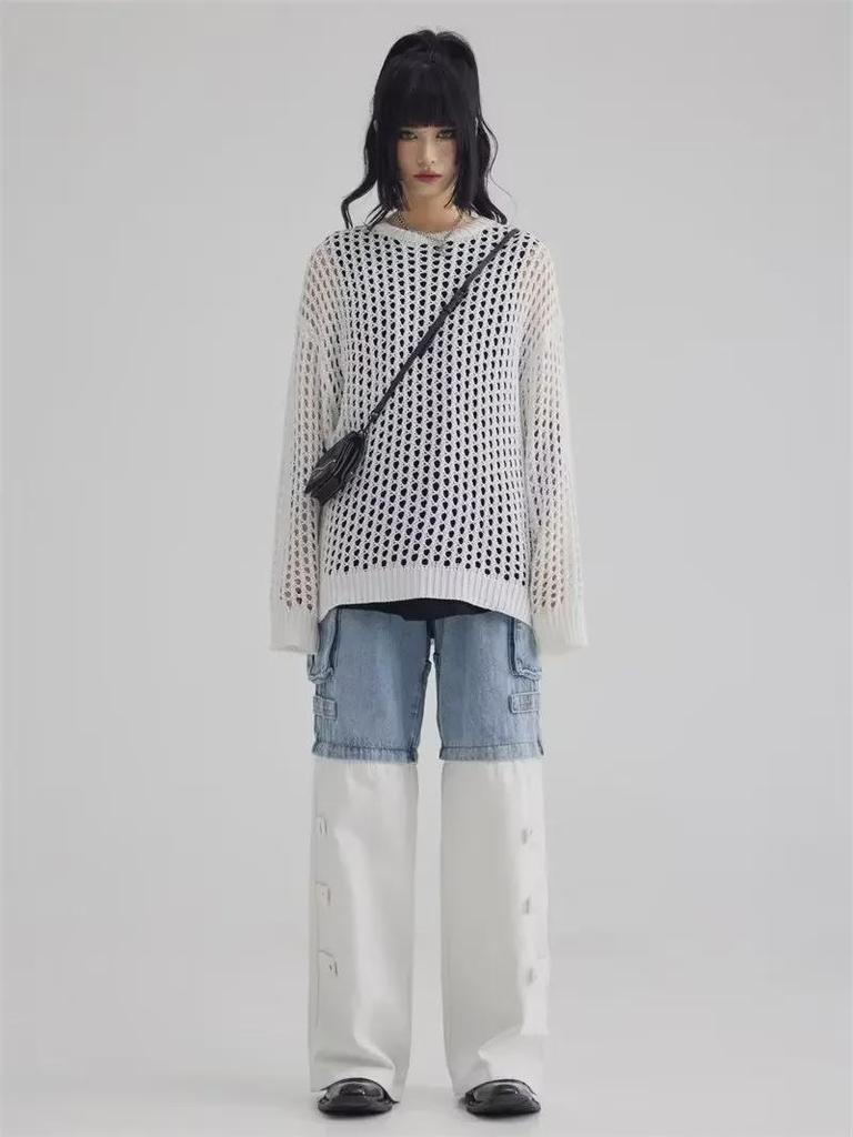 2023 Unisex Modischer Lockerer Strickpullover mit Hohlmuster und Rundhalsausschnitt