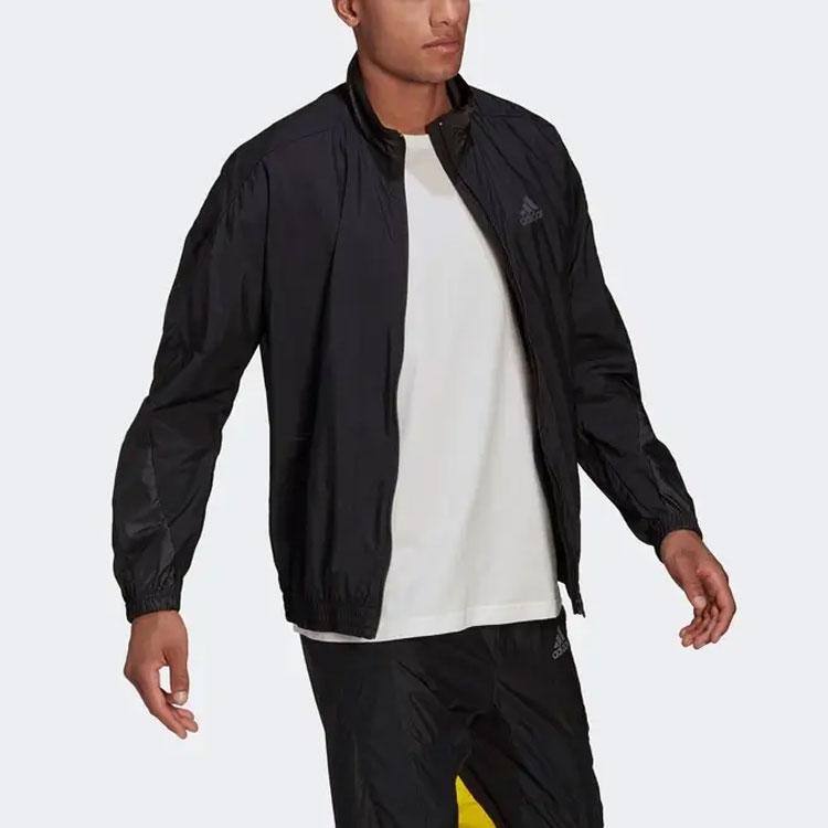 Adidas Logo Print Solid Stand Collar Jacket Autumn Men Jacket Black GQ1186