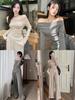 Elegant Korean-Style Women's Suit: One-Shoulder Irregular Long-Sleeved Top with Draping Pants, New Spring/Autumn 2026 Arrival.