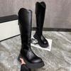 Damen Echtleder Sexy Stiefel 2024 Herbst Neue Mode Dicke Sohle Rund Elegant Ritterstiefel Einfarbig Lässige Reißverschlussstiefel