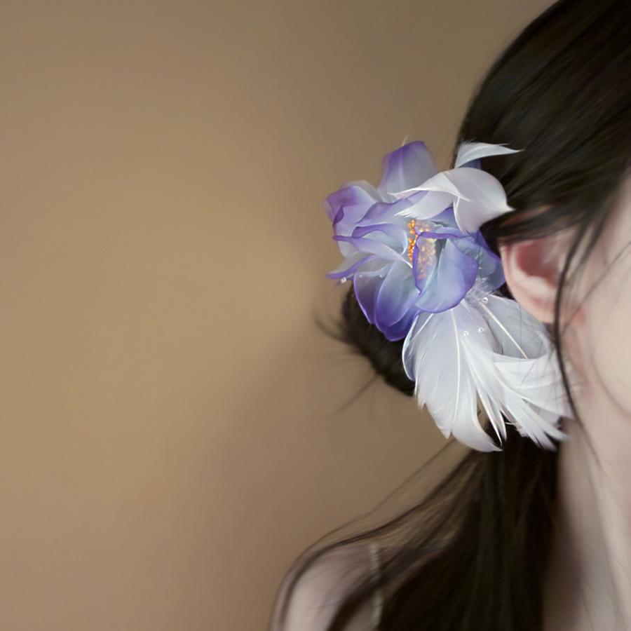 Super fairy fabric feather flower side hairpin fashion versatile temperament duck bill clip sweet atmosphere hair accessories headgear