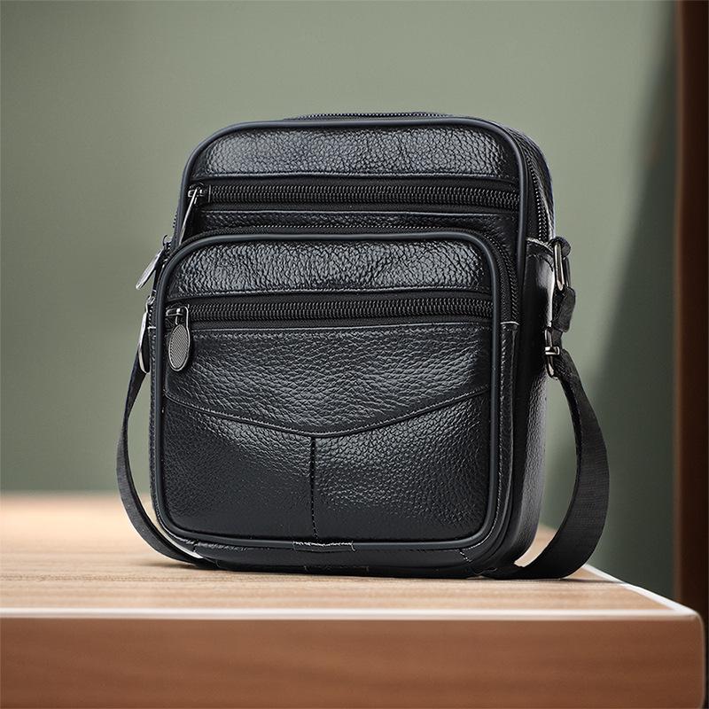 2024 Genuine Leather Men's Crossbody Bag, Simple Single Shoulder Design, Top Layer Cowhide.