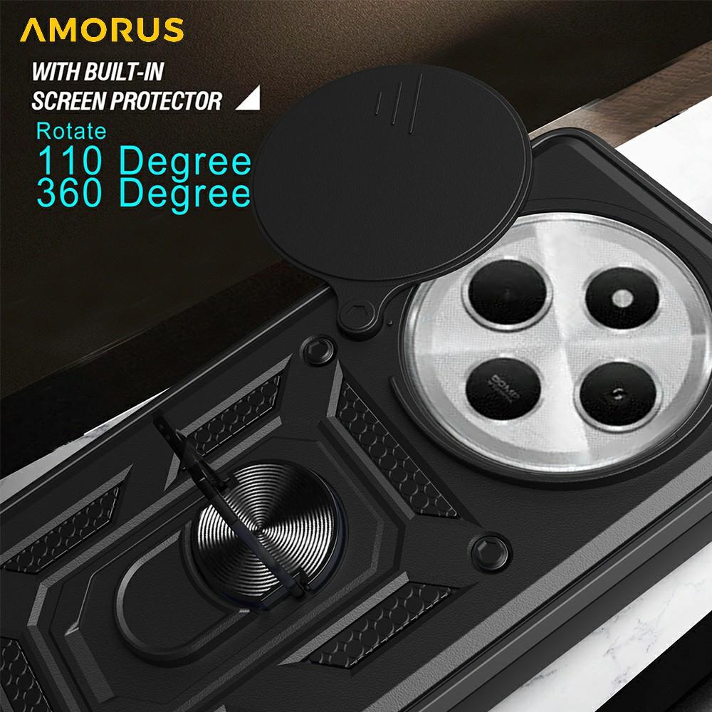 AMORUS Kickstand Case for Xiaomi Poco C75 4G/Redmi 14R 5G/14C 4G PC+TPU Phone Cover with Camera Lens Slider