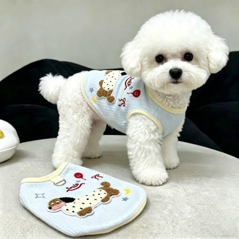 Lightweight Dog Vest Dachshund Schnauzer Bichon Teddy - Cartoon Style Cotton Blend Sleeveless Top In White Blue Pink