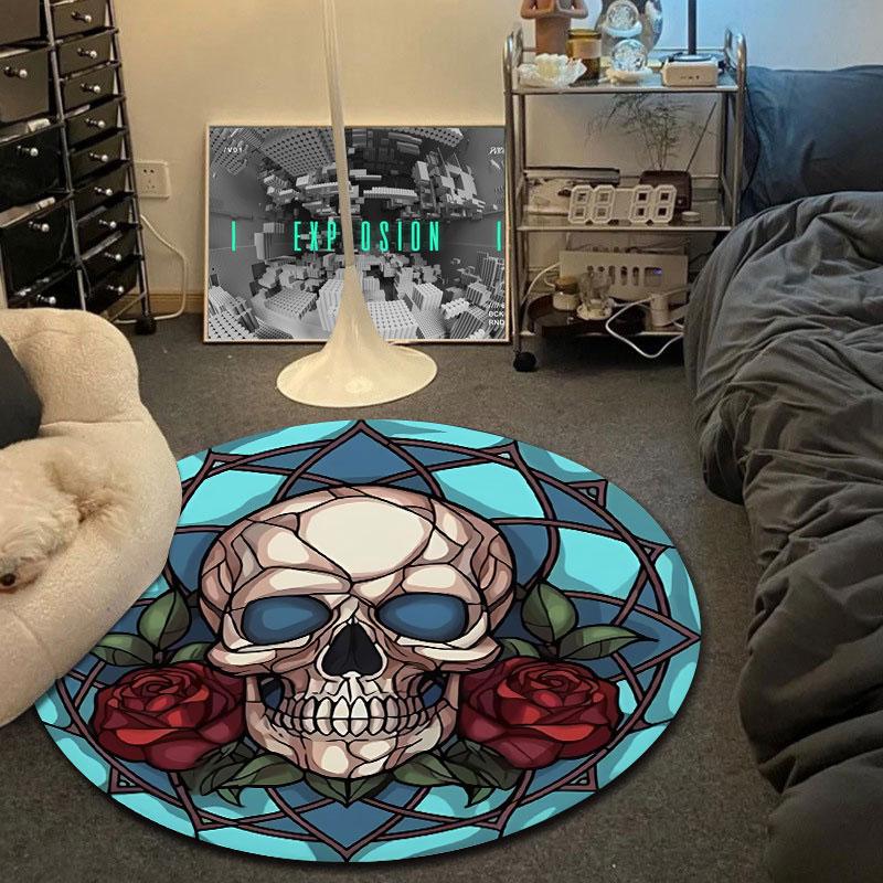 Eclectic Round Ocean Multicolor Area Rug, Non-Slip Floor Mat for Bedroom