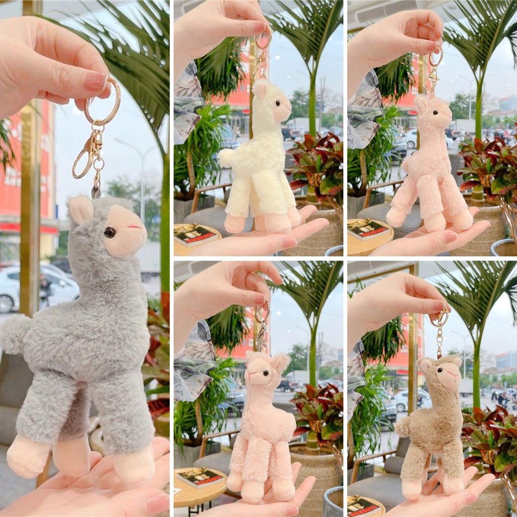 Plush 18cm Alpaca Pendant Pink Grey Toy Bag Gold Keychain Stuffed Soft Gift Doll