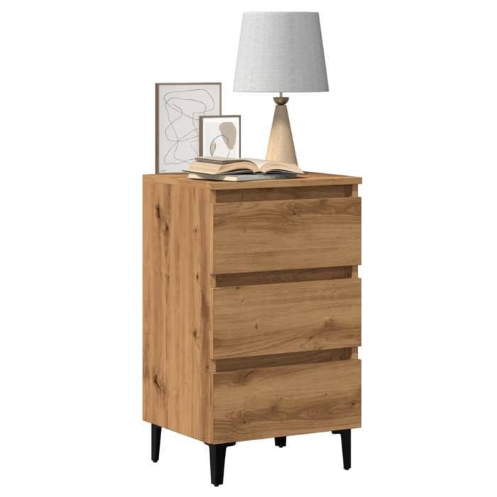 VidaXL Table de chevet avec pieds en métal chêne artisanal 40x35x69 cm, armoire de chevet, table de nuit, armoire latérale, 856426