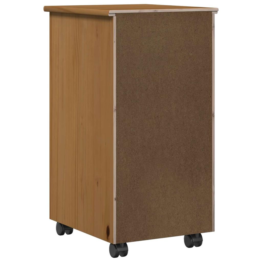 Honey Brown Rolling Cabinet 34 x 39 x 65.5 cm Solid Pine Wood