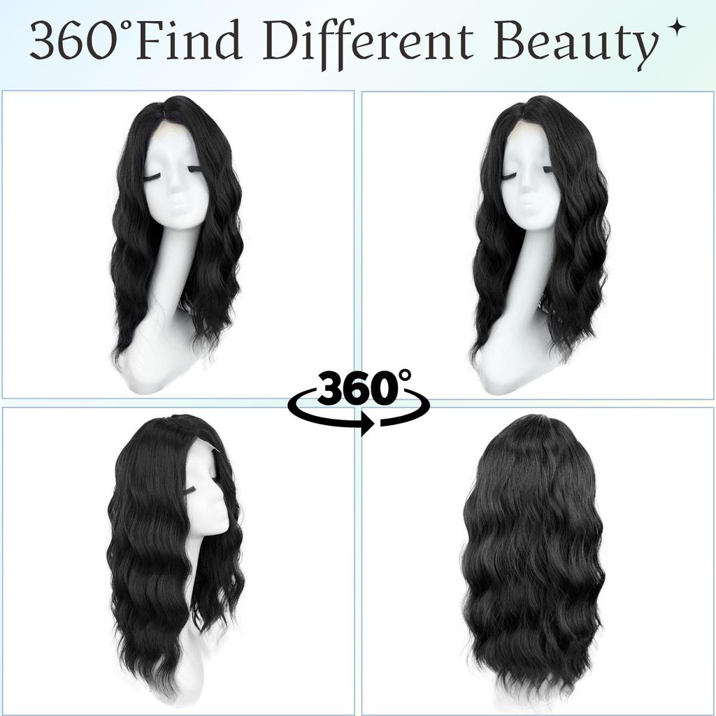 European American Fashion New Wig Black Forehead Lace Mid Split Wool Roll Long Curled Hair