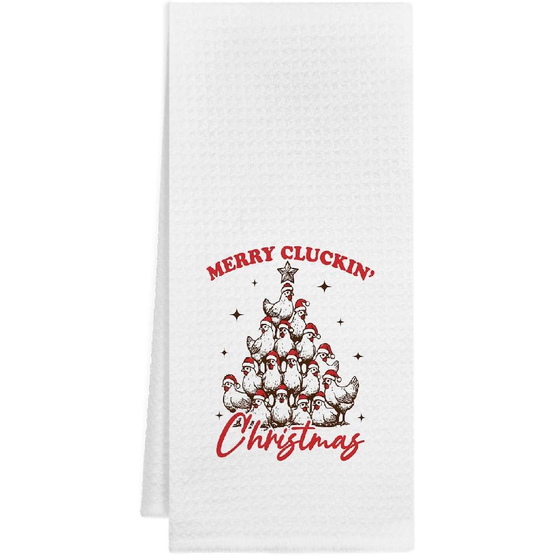 Blue Chinoiserie Winter Santa Kitchen Towels, Blue and White Toile Santa Dish Tea Towels for Kitchen Decor, Grandmillennial Xmas Holiday Decorative белый