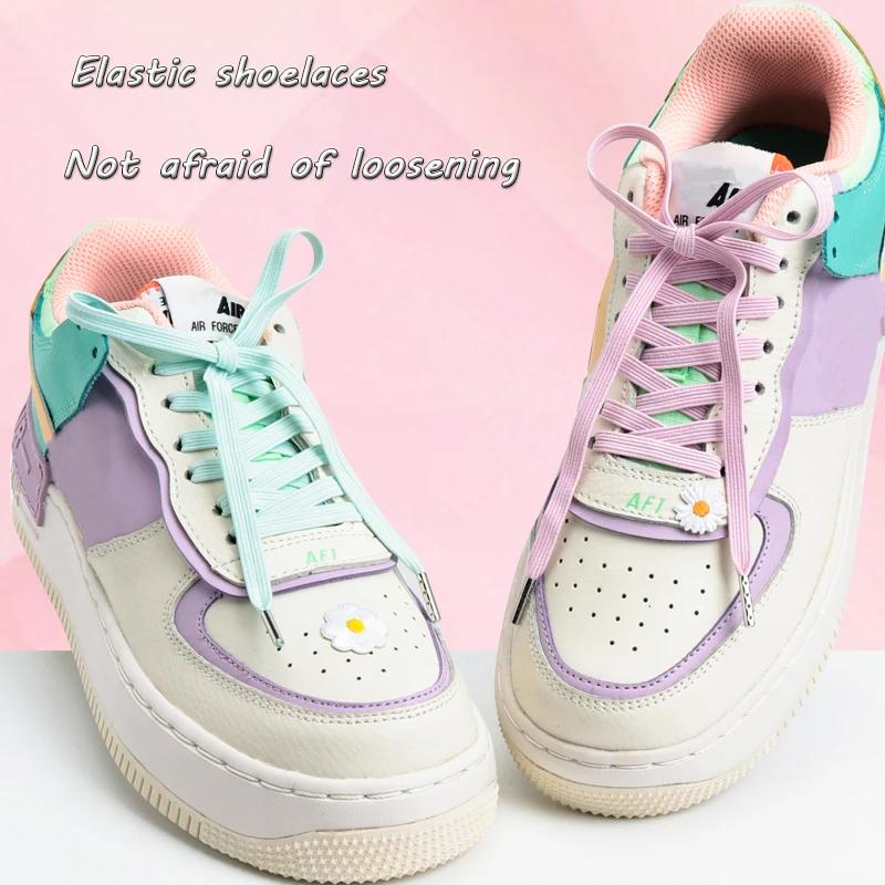 Elastic Sneakers Flat Shoelaces for Shoes AF1 Metal Head Shoe Laces Women Man Shoelace Shoes Accessories Cordones Apatillas