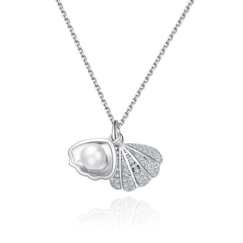 Moderna y Lujosa Cadena para Clavícula de Acero Inoxidable, Personalizable y Versátil, con Colgante de Ostra y Perla en Forma de Corazón de Melocotón