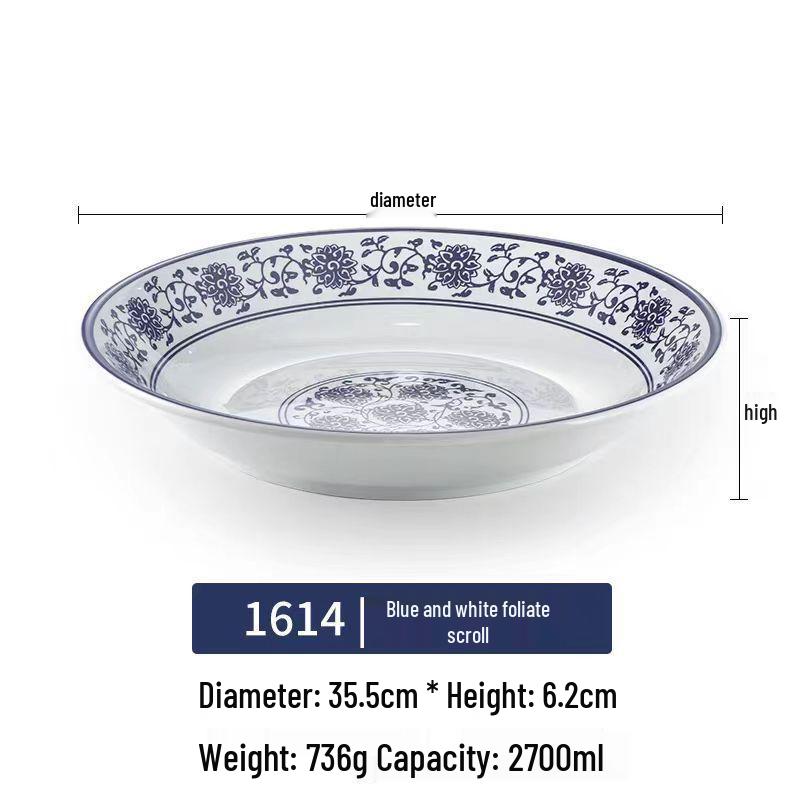Modrobílý hluboký talíř z melaminu ve stylu porcelánu pro ryby, polévky a komerční použití
