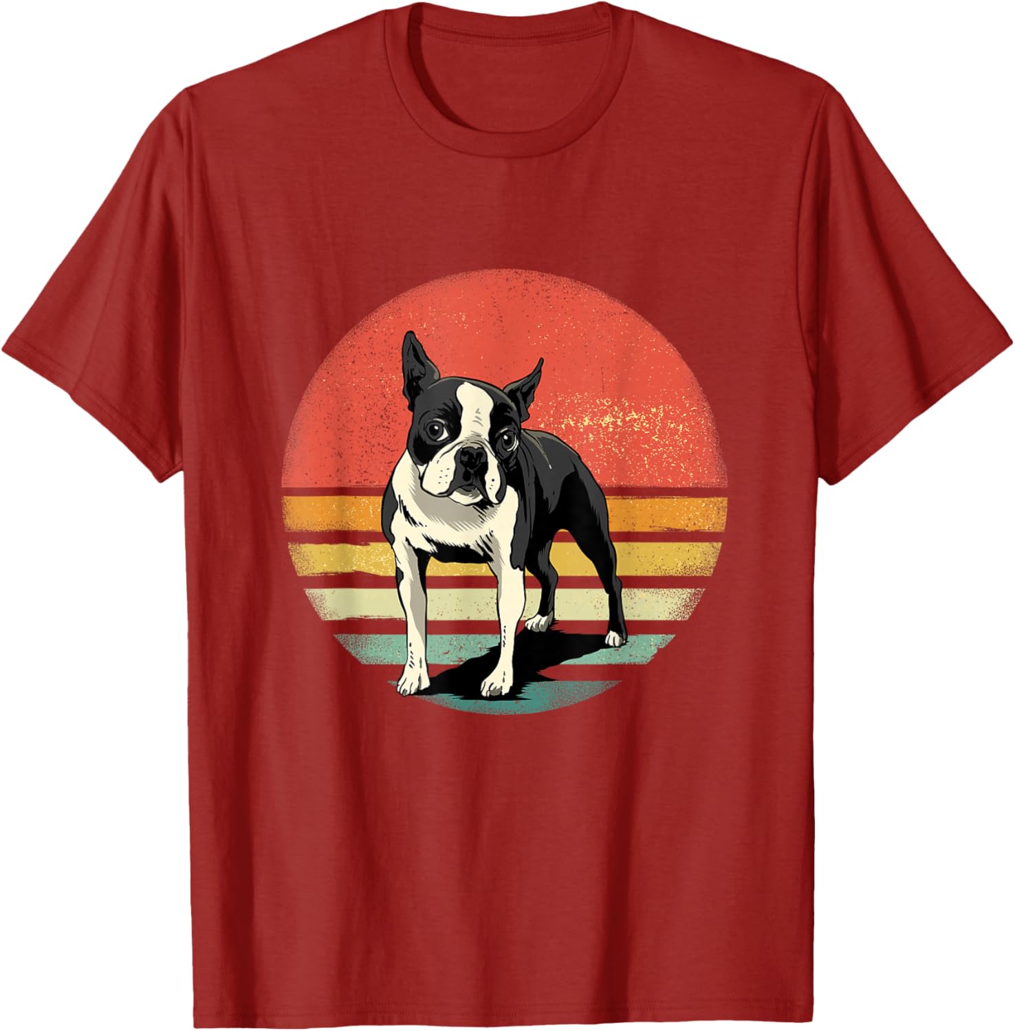 Boston Terrier Retro Sunset Graphic Tee Vintage Dog Lover Cotton T-Shirt For Men S