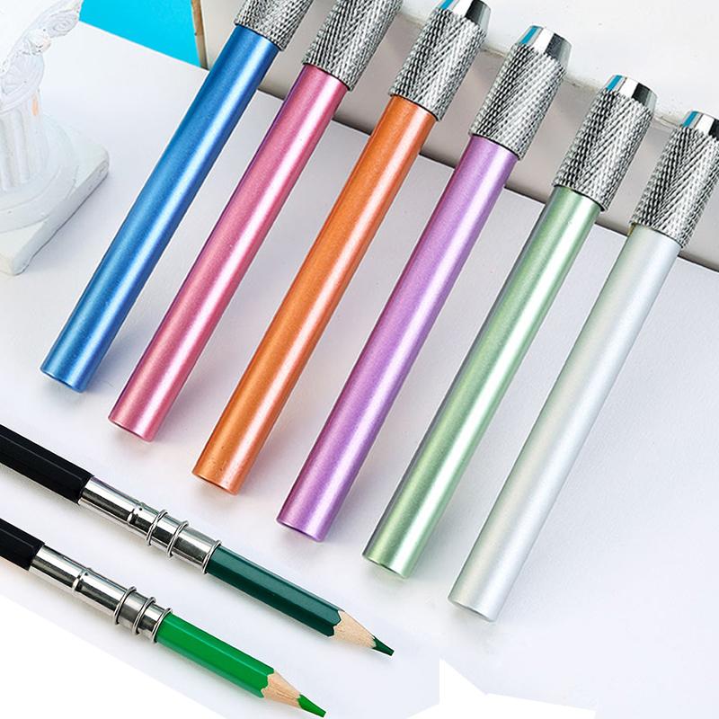 Suport prelungitor creion reglabil cu cap simplu/dublu, tijă prelungitoare metalică/lemn, creioane rotunde/triunghiulare/hexagonale, suport pentru creioane