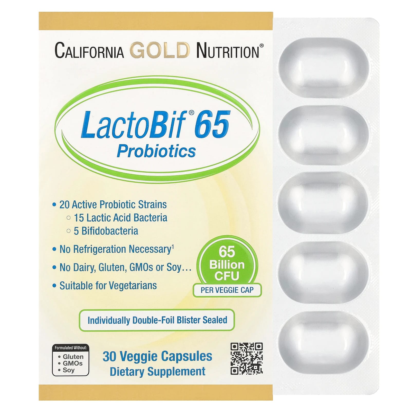 

Lactobif® 65 Probiotic, 65 Billion CFU, 30 Veggie Capsules