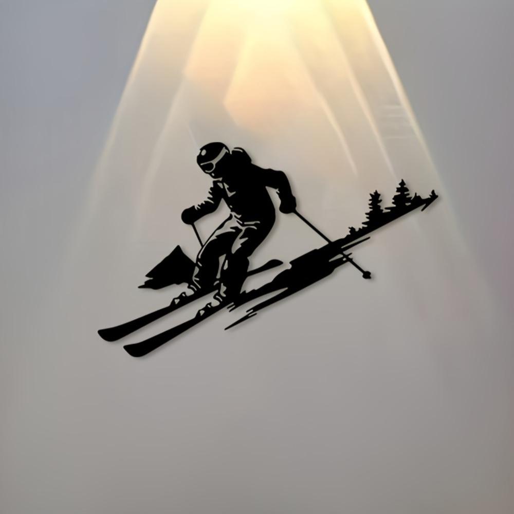 Vintage Skier Metal Wall Art Iron Sculpture Indoor Outdoor Decor Holiday Sports Gift
