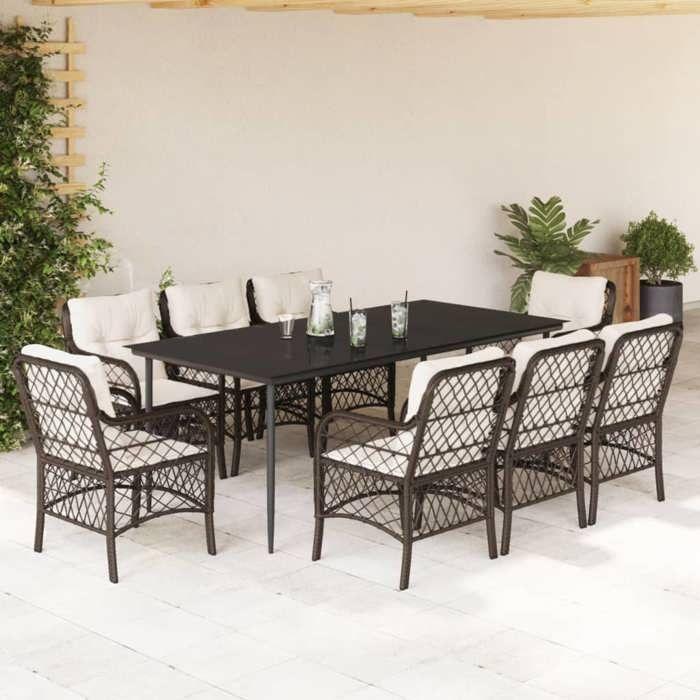 VidaXL 9-Piece Garden Dining Set with Cushions, Patio Table and Chairs, Outdoor Furniture Terrace, Modern, 3212116