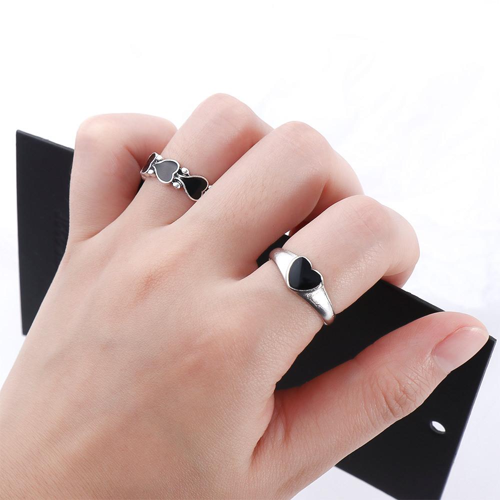 Ring Girls Adjustable Open Ring Heart Chain Ring Women Rings Heart Stackable Rings Korean Style