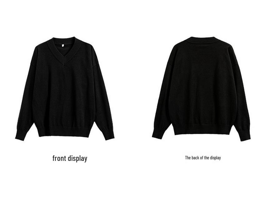 Unisex Solid Color V-Neck Knit Sweater - Trendy Korean Style, Versatile & Casual, Loose Long-Sleeve Top