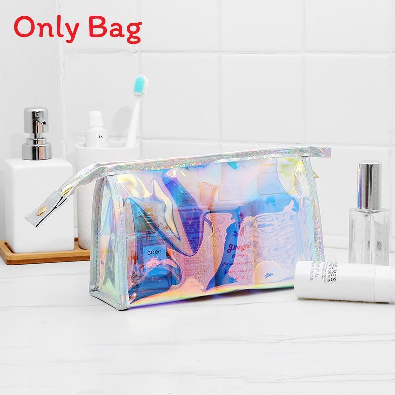 Modern Minimalist Pvc Travel Makeup Organizer With Glitter Effect For Women
