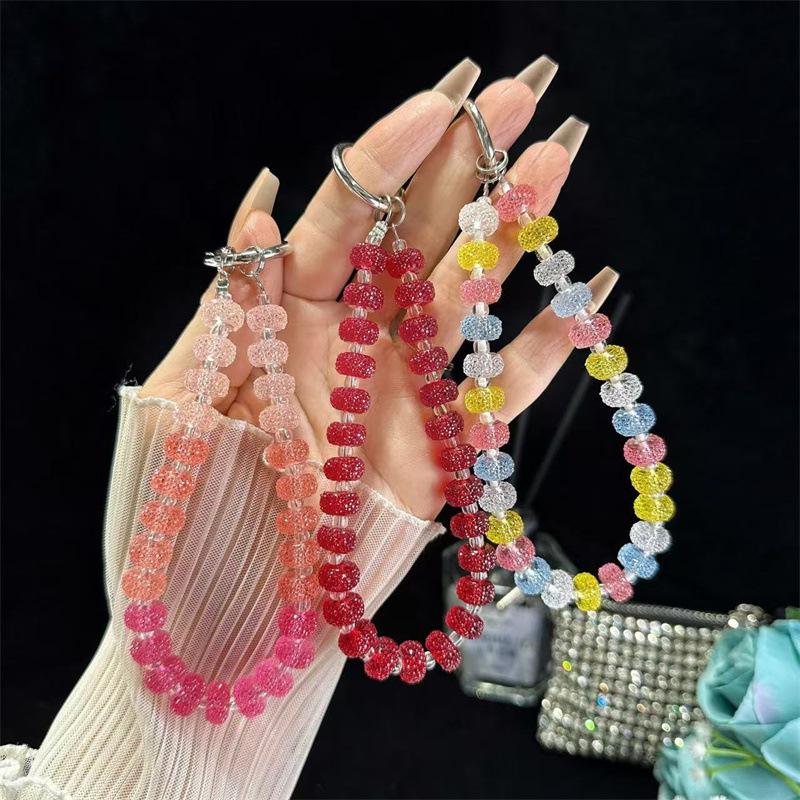 Cartoon Candy Color Mobile Phone Chain Lanyard Crystal Handmade Beaded Wrist Lift Keychain Bag Pendant Short