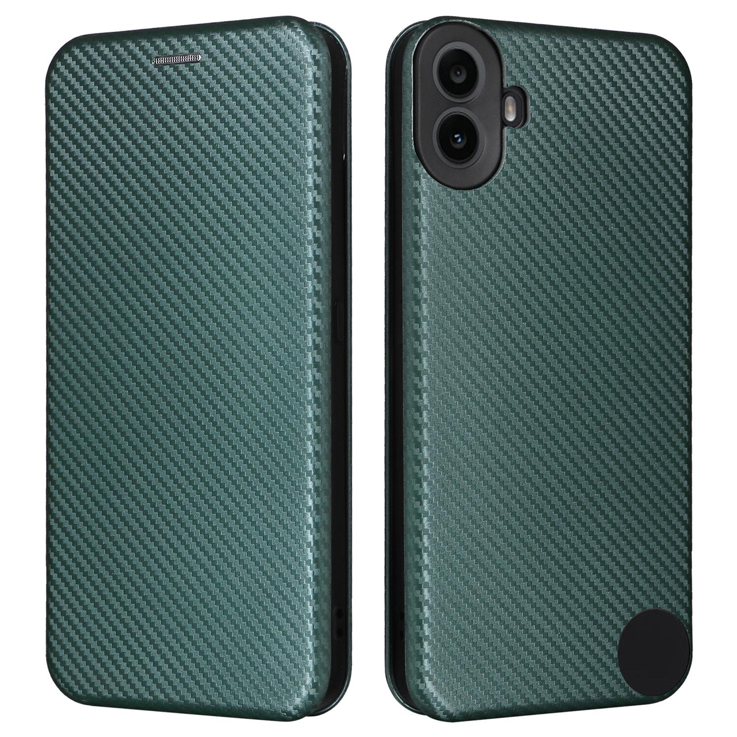

For Nothing CMF Phone 1 Case Carbon Fiber Texture Drop-proof PU Leather Phone Cover Green
