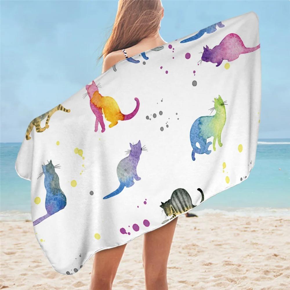 BeddingOutlet Cartoon Cat Towel Bathroom for Kids Cute Animal Beach Towel Black White Microfiber Blanket Watercolor Pet Toalla