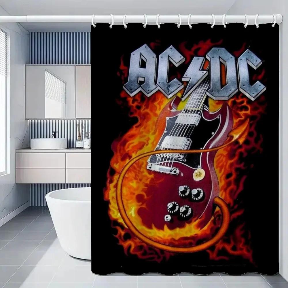 

Rock-ACDC Shower Curtain for Bathroom Accessories Folding Partition Bath Curtains Bedrooms Waterproof Fabric Things the Set Ho 180x180cm